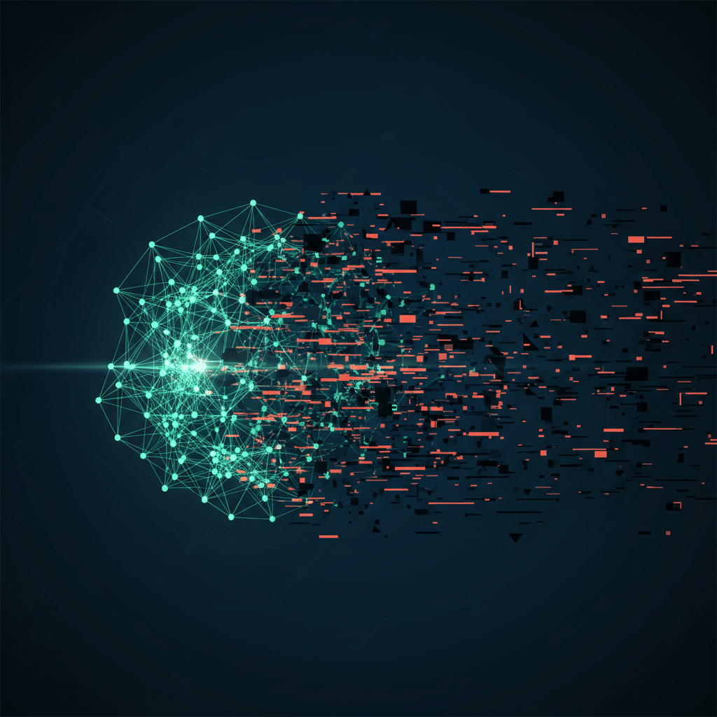 Distraught scientist looking at a blank screen after ChatGPT deleted his research, illustrating ChatGPT data security risks.