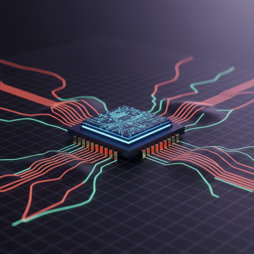 A visual representation of the Microsoft Maia 200 AI chip, symbolizing its competition with AWS, Google, and Nvidia in the AI market.