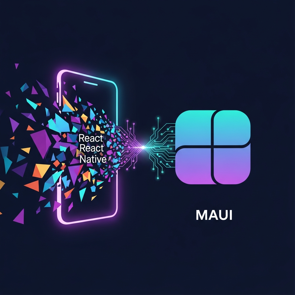 React Native and MAUI logos side-by-side, representing the React Native MAUI comparison for Windows development.