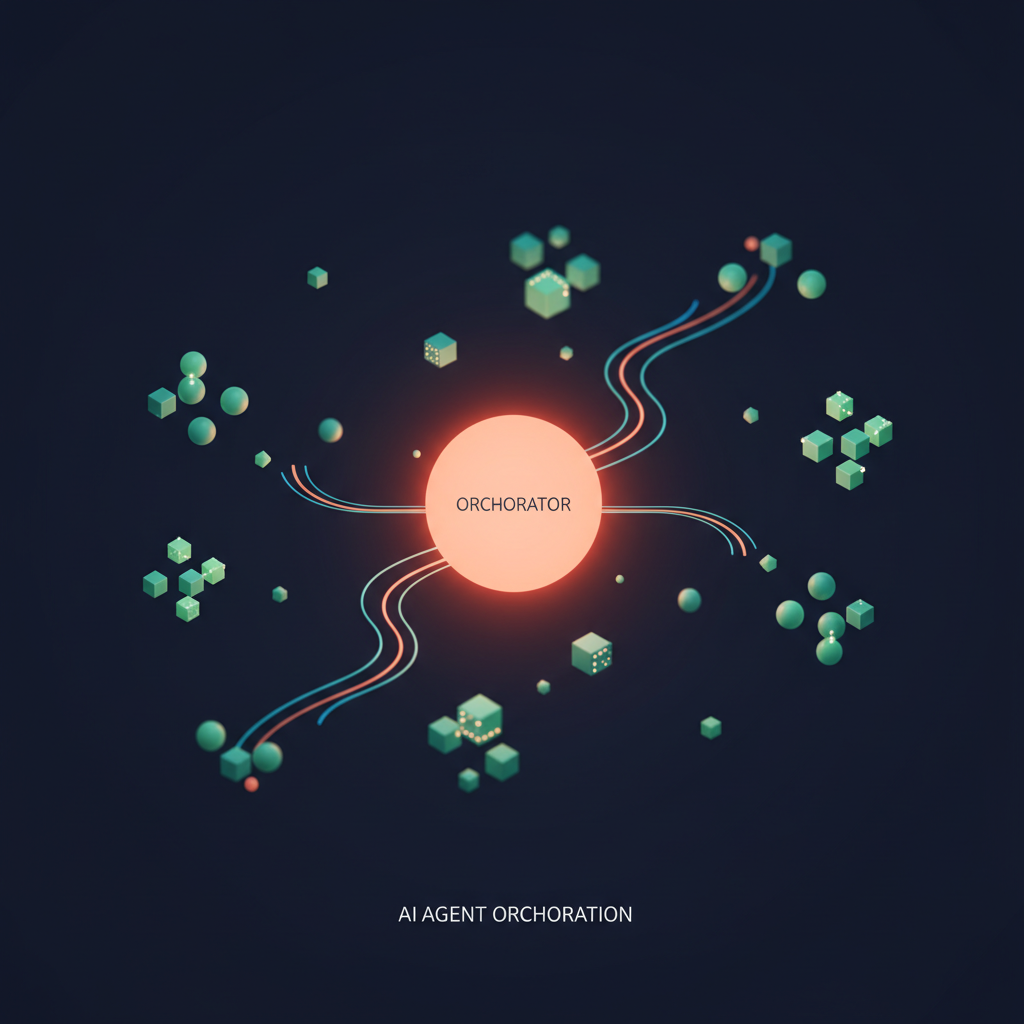 Diagram illustrating the orchestration and autonomy of multiple AI agents collaborating on a complex task.