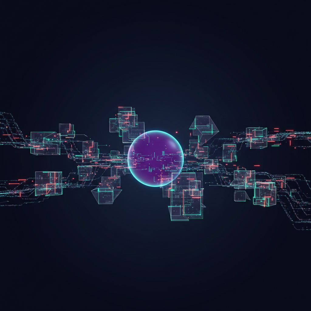 Robot hand generating code on a screen, symbolizing AI code generation revolutionizing software development.