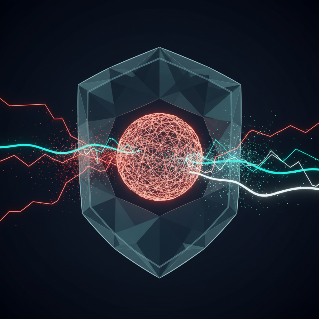 A digital shield protecting data flowing between systems, symbolizing robust API security for AI data privacy.