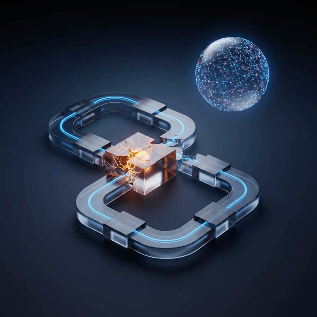 An image showing the AWS logo with a network disruption or error symbol, emphasizing the AWS outage not caused by AI automation.