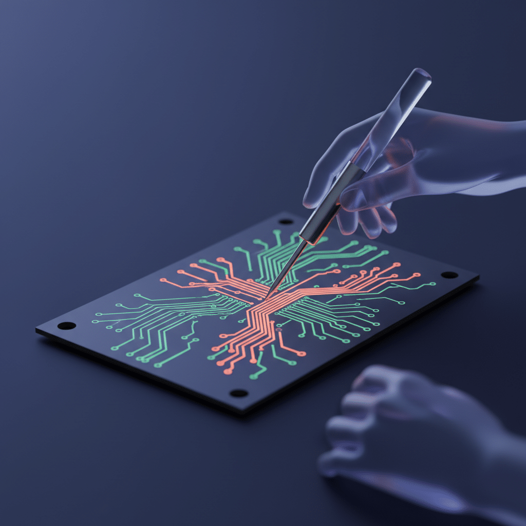 A person working on a circuit board with wires and microcontrollers, demonstrating DIY hardware hacking for an Edge IoT project.