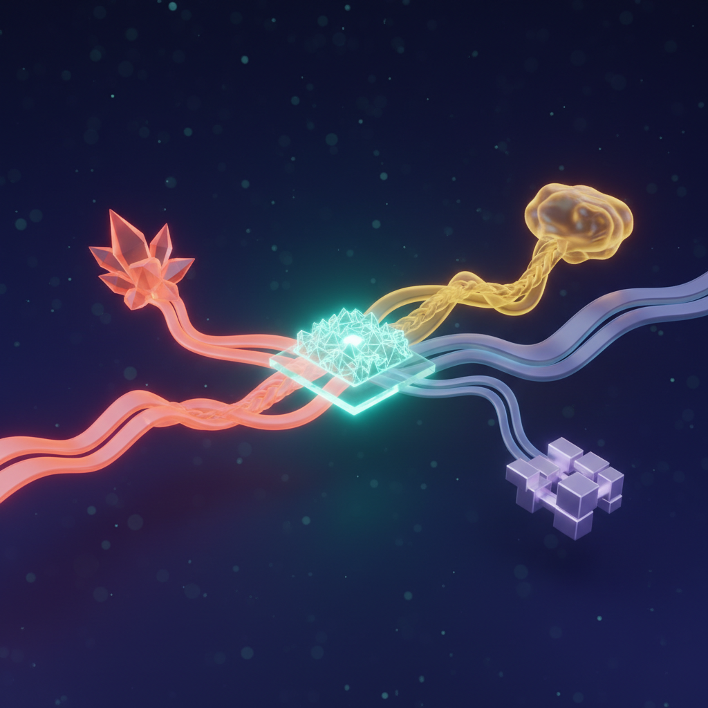 Diagram showing various industry sectors connected to an AI brain, symbolizing domain-specific AI applications and models