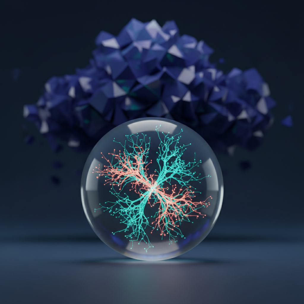 Illustration of a secure, decentralized network processing Local AI models on edge devices.