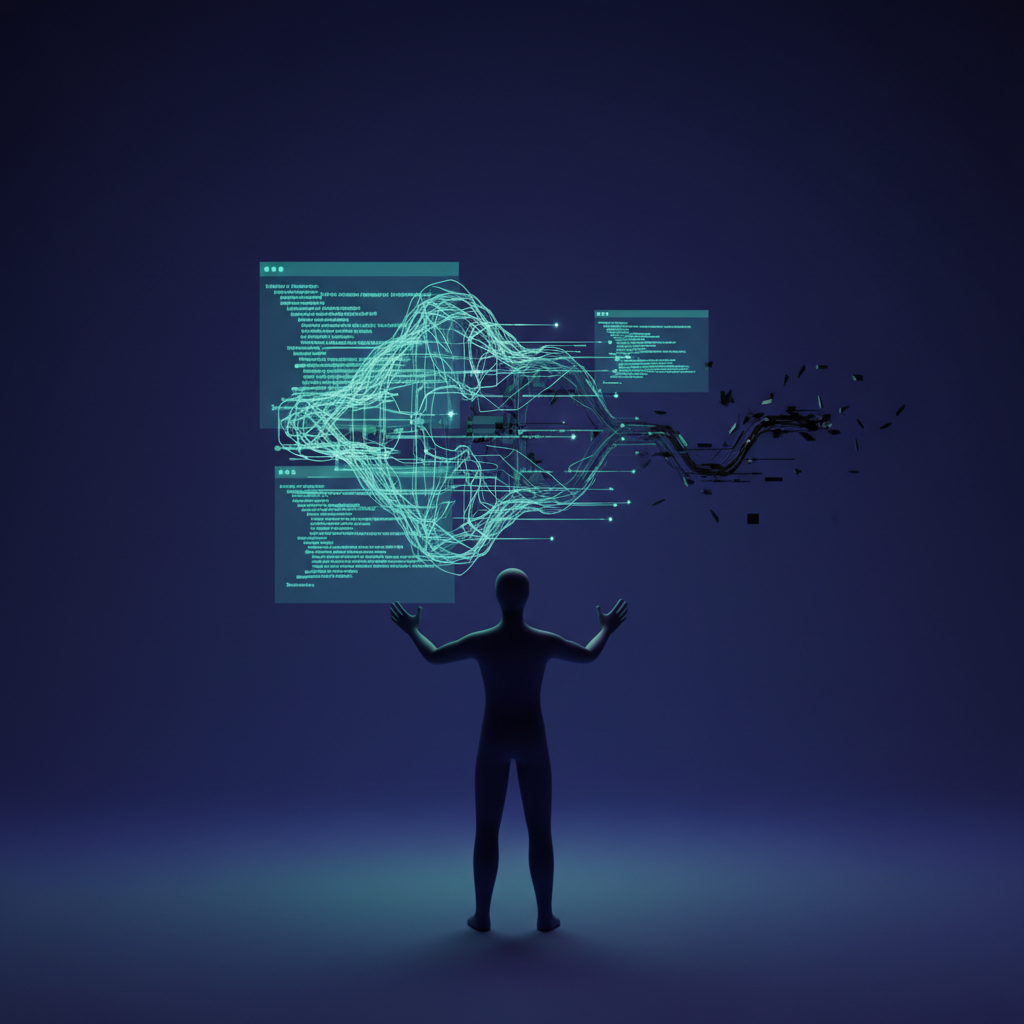 An AI robot collaborating with a human developer, symbolizing the AI in software development future and evolving roles.