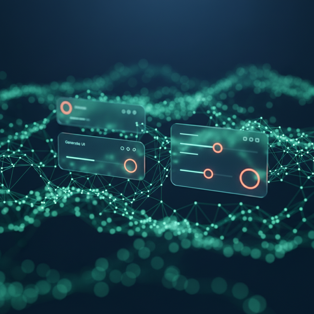 Illustration showing AI creating a dynamic generative UI with code and design elements