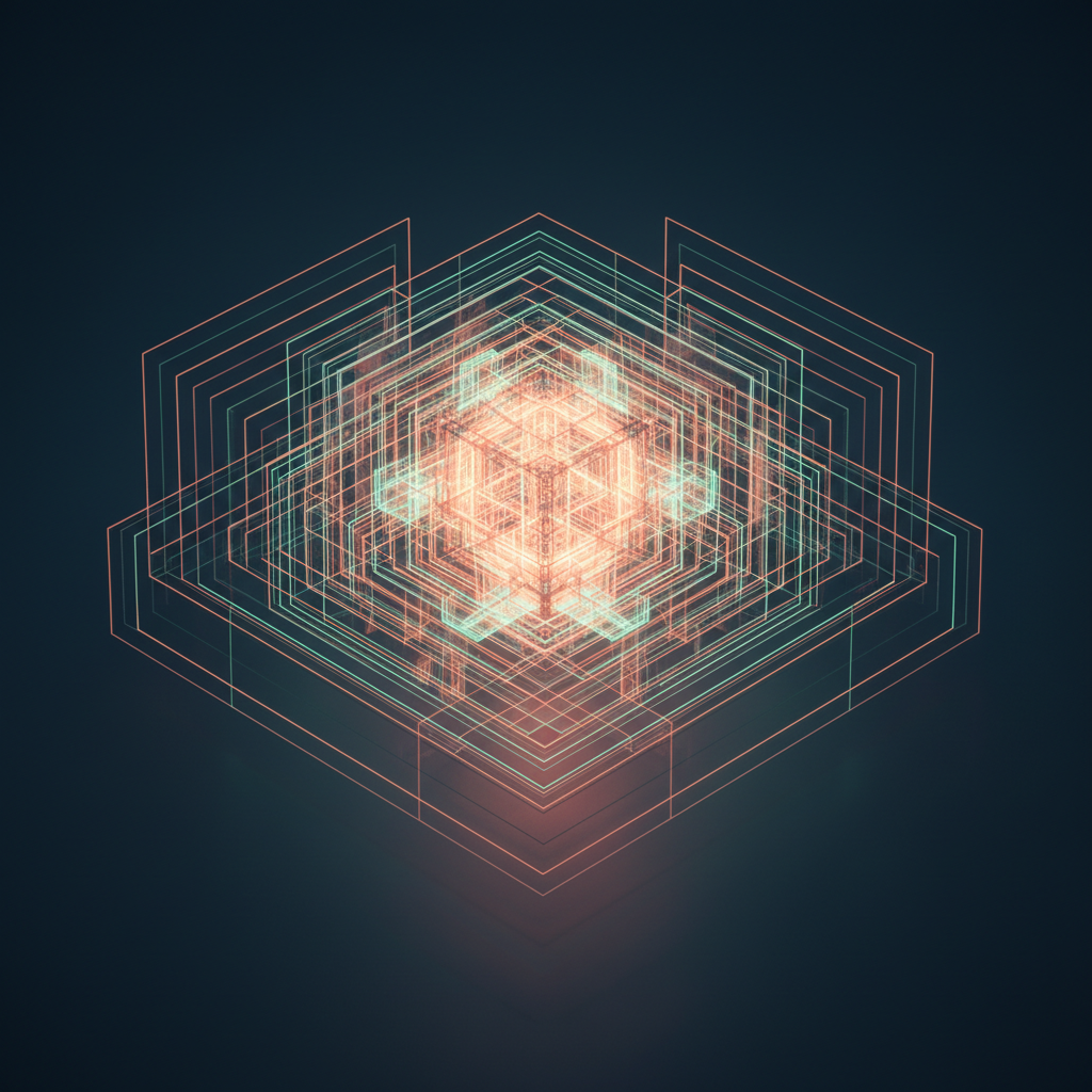 Abstract visualization of 3D AI foundation models processing spatial data for advanced software development.