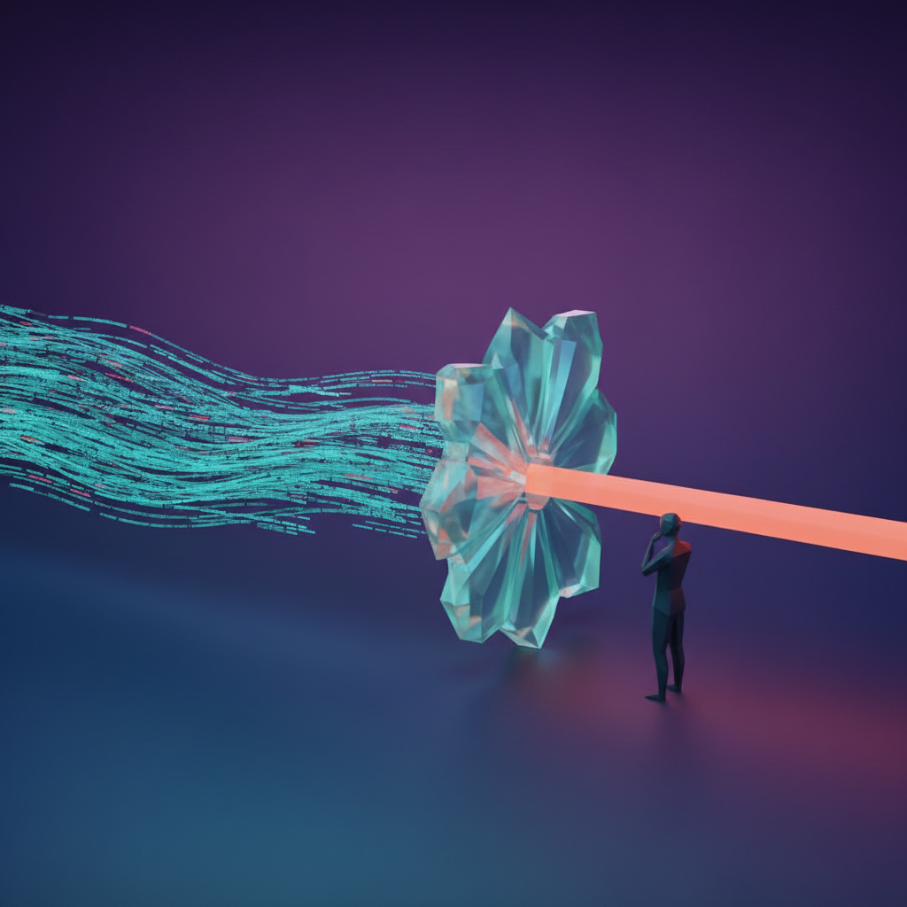 Developer collaborating with AI, questioning the AI coding trust bottleneck in software development.