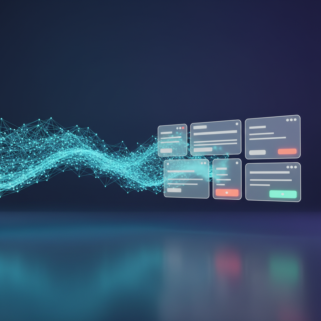 A designer using AI design tools to generate UI elements and full user interfaces.