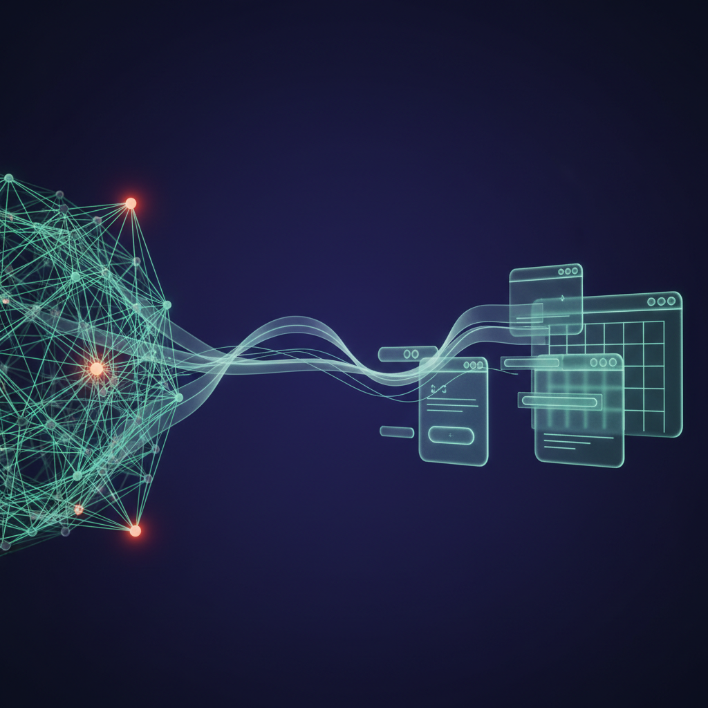 Dashboard graphic displaying various AI tools for web developers, improving coding and analytics.
