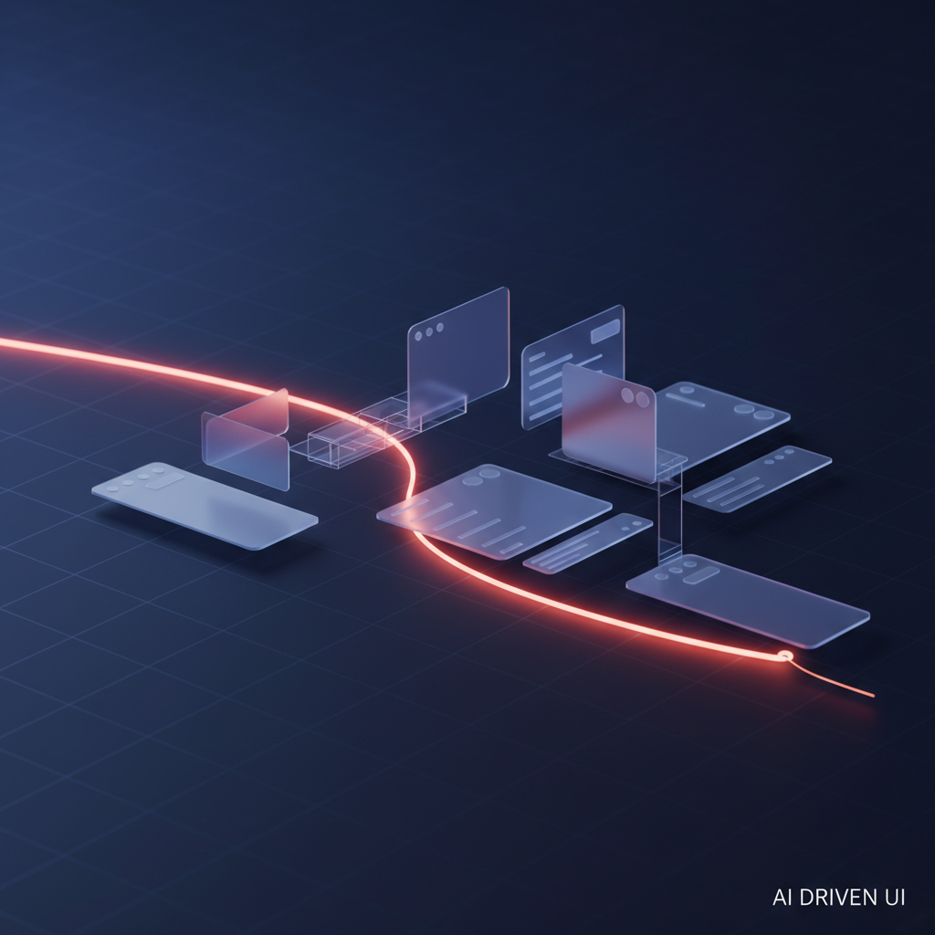 A visual representation of Google Stitch AI generating a UI design layout from a text prompt.