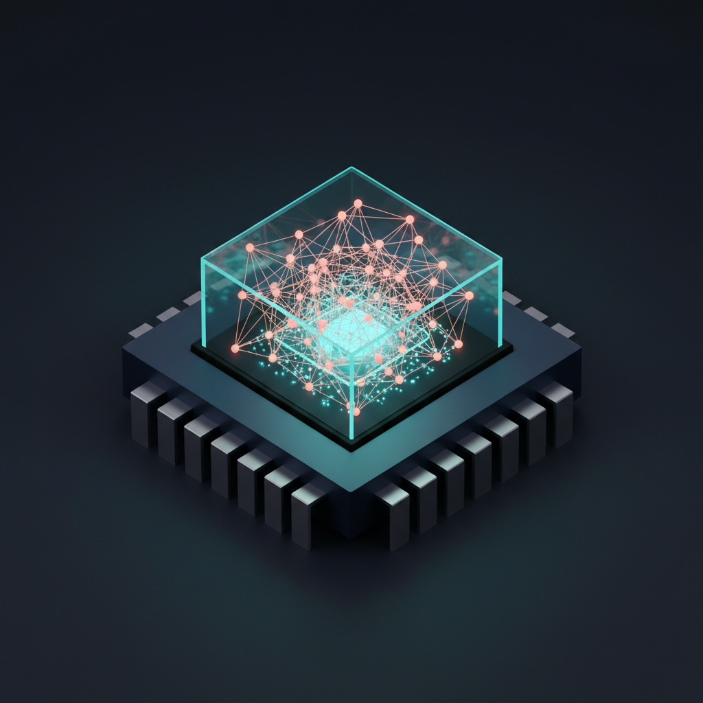 Illustration of a computer chip running an efficient Local LLM on a device