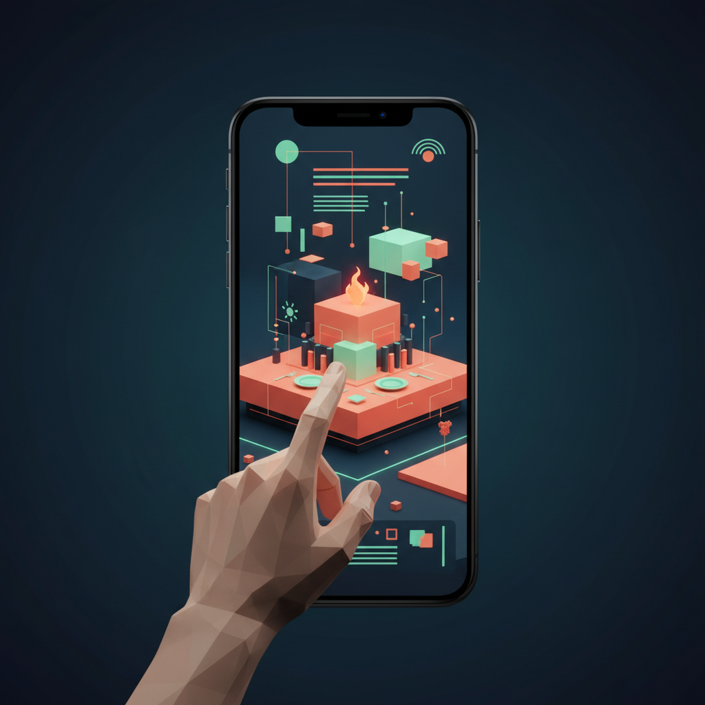 Infographic showing key restaurant app development trends for 2026, illustrating new technologies and user experiences.