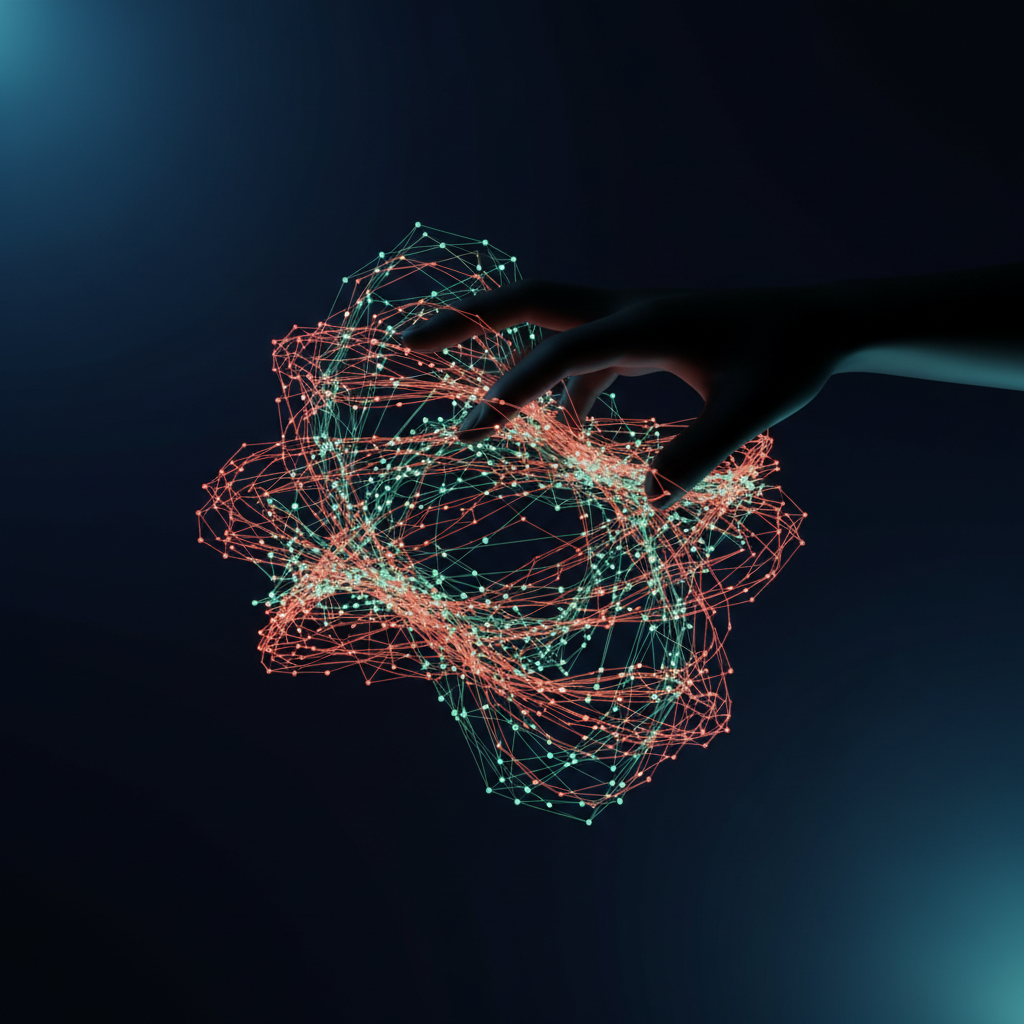 Programmer coding on a screen with AI-related diagrams, illustrating specialized AI programming concepts.