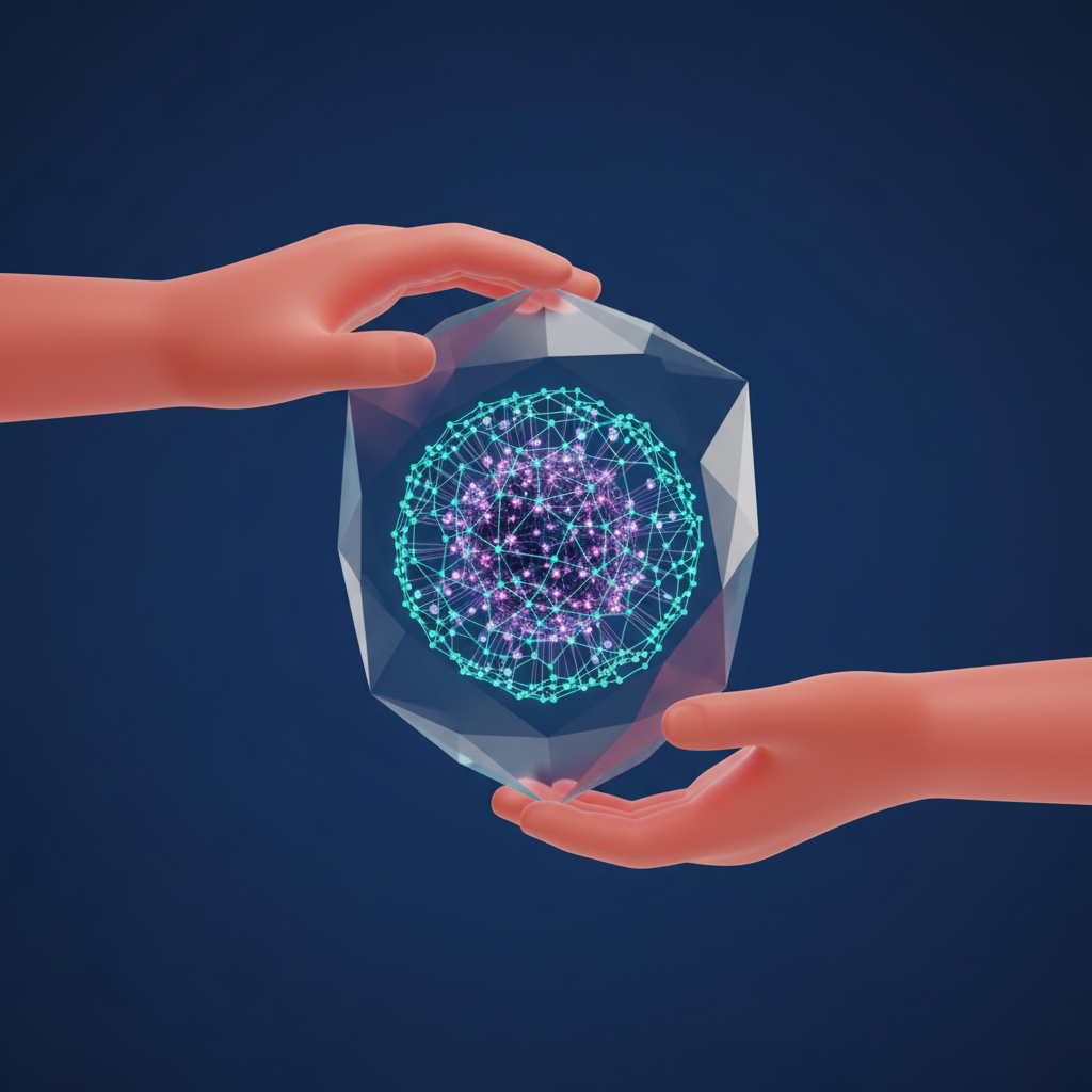 Conceptual image discussing AI ethics, intellectual property, and human control over artificial intelligence.